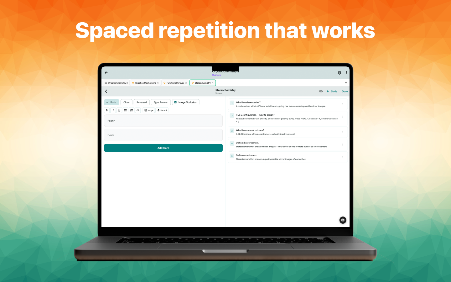 Flashcard review interface