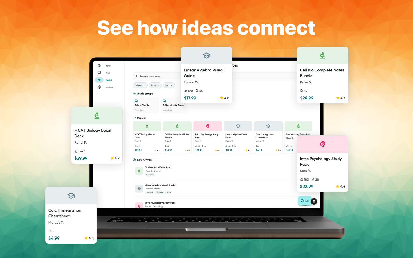 Student marketplace with study material listings
